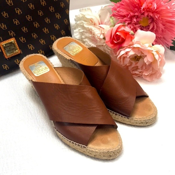 Kanna Genuine Leather Brown Slip on Espadrilles Size 9 - Picture 1 of 7